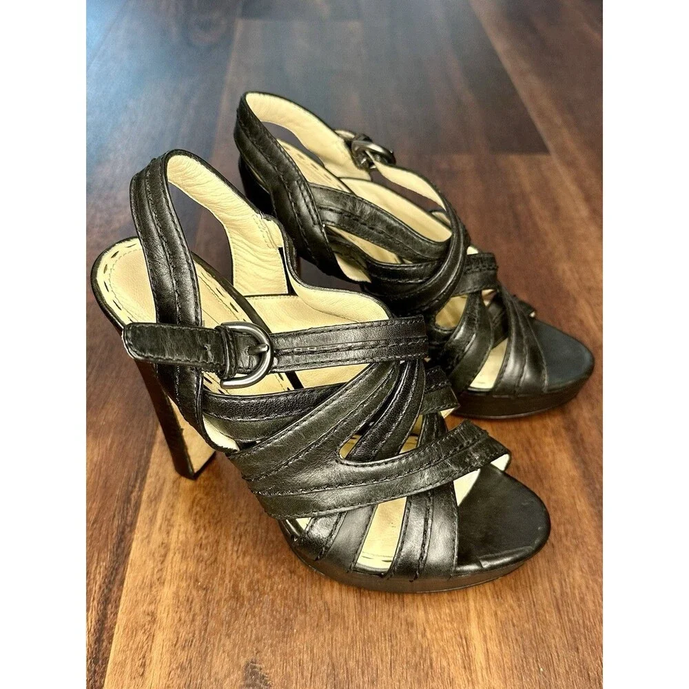 Coach Strappy Black Leather Heeled Sandals Size 6 EUC!!!
